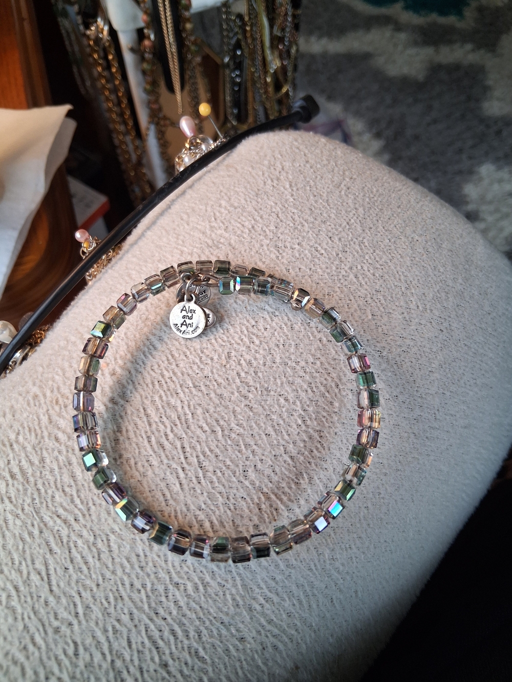 Alex and Ani Swarovski Iridescent Multicolor Glass Bead Bangle Rare Find